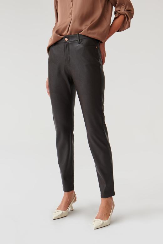 LADIES’ TROUSERS IN FABRIC IMITATING LEATHER MORIA